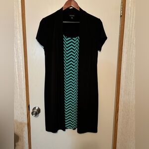 Black Tunic Dress with Teal Chevron Panel
